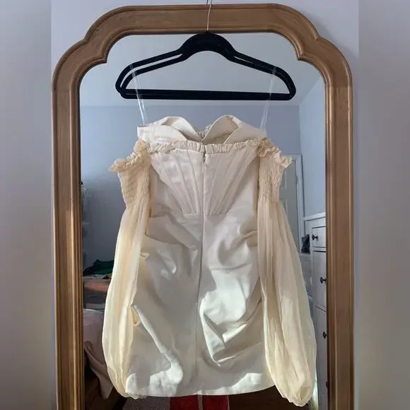 HOUSE OF CB Beau White Ivory Draped Corset Bustier Dreamy Flowy Chiffon Dress - Picture 13 of 16